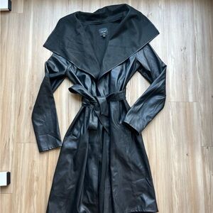 Black Faux Leather Trench Coat